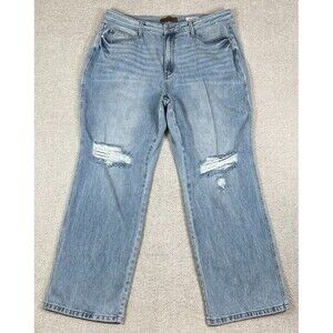 Judy Blue Jeans 90's Straight Women's 20W Blue Denim Stretch Preppy Distressed